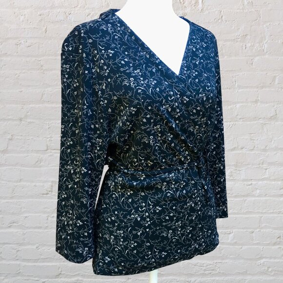 Talbots Women’s Wrap Style Blouse/Top Surplice Neck Floral 3/4 Sleeves (Sz Lg) - Picture 7 of 16